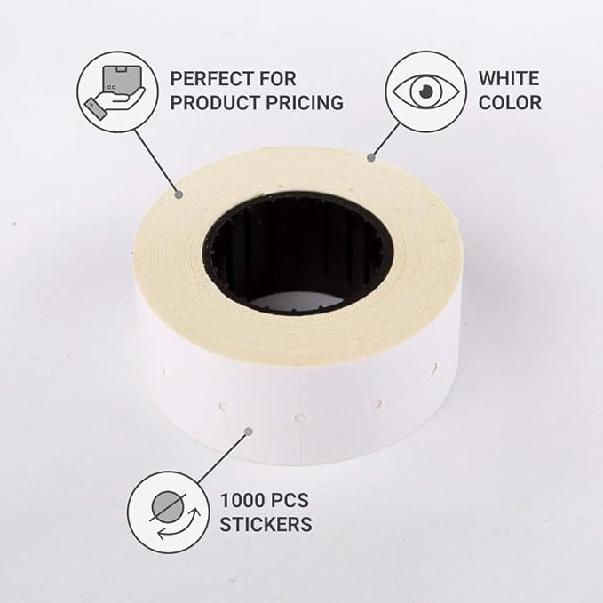 (10 Rolls - 10000 pcs) 0.82" x 0.47" (21 x 12 mm) White Paper Sticker Price Gun Pricemarker Labels MX-5500 (White)