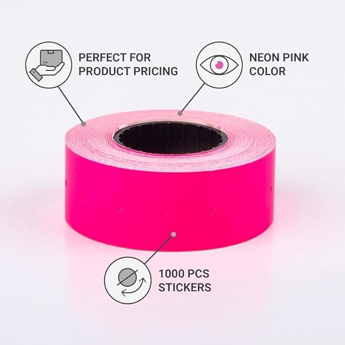 (10 Rolls - 10000 pcs) 0.82" x 0.47" (21 x 12 mm) Pink Paper Sticker Price Gun Pricemarker Labels MX-5500 (Pink)