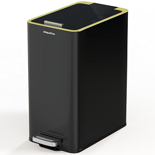 Stainless Steel Trash Can with Soft Close Lid,15 Liter/4 Gallon Garbage Can Removable Wastebasket, Rectangular for Bathroom, Office,Living Room (Black)