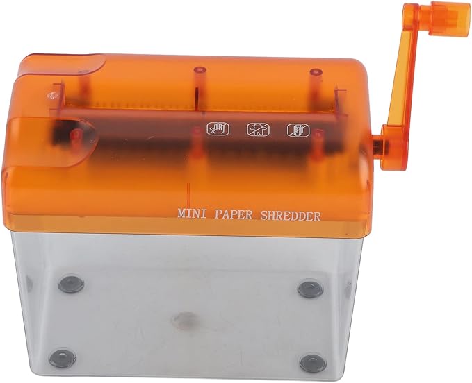 Manual Paper Shredder, Mini Hand Shredder Mini Desktop Paper Shredder Manual Hand Crank Shredder Portable File Paper Shredder Documents Paper Cutting Tool for Home Office(Orange)