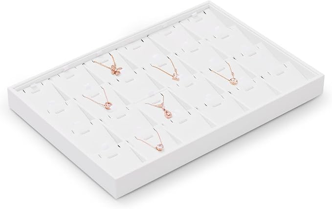 Oirlv Premium White Leather Stackable Jewelry Tray 24 Grid Jewelry Organizer Tray with Removable Inserts Cards Necklace Display Holder