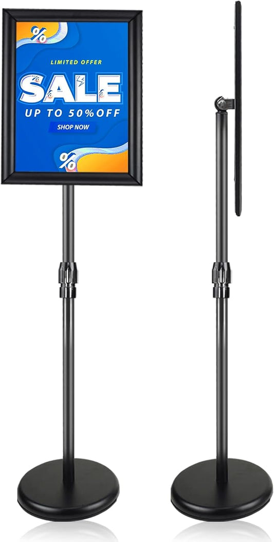 8.5 ×11 inch Sign Holder Stand - Standing Display Sign Stand, Adjustable Poster Sign Holder, Heavy Duty Pedestal Sign Stand for Display, Snap Open Frame for Vertical & Horizontal View, Black