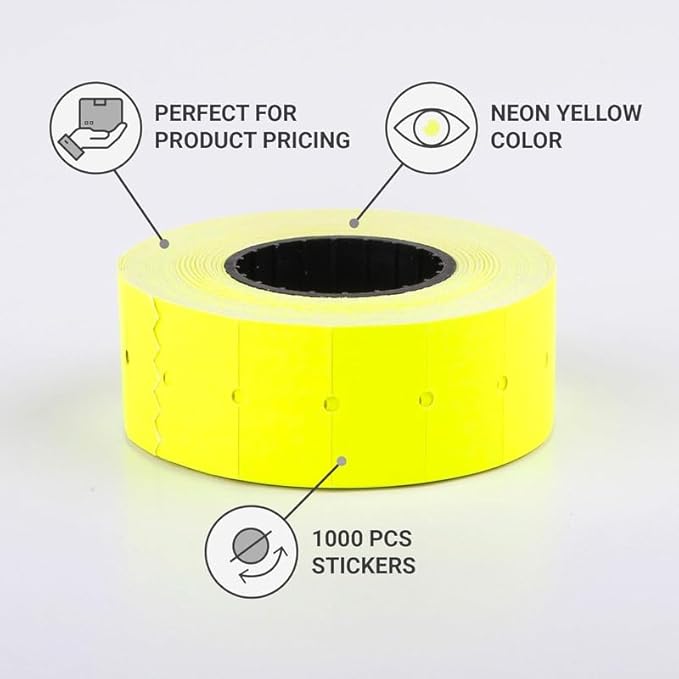 (10 Rolls - 10000 pcs) 0.82" x 0.47" (21 x 12 mm) Yellow Paper Sticker Price Gun Pricemarker Labels MX-5500 (Yellow)