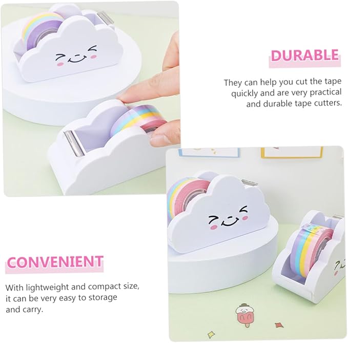 Rainbow Washi Tape Dispenser with Smooth Edge Paper Tape Desk Holder for Home Office and School Use Storage