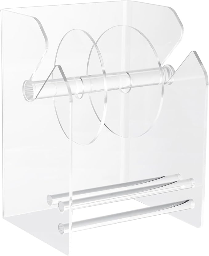 Clear Label Roll Holder, Transparent Acrylic Tape Dispenser, Adjustable Desktop Sticker Roll Holder for Office and Home, Adjustable Sticker Roll Holder with 2 Removable Divider Disks