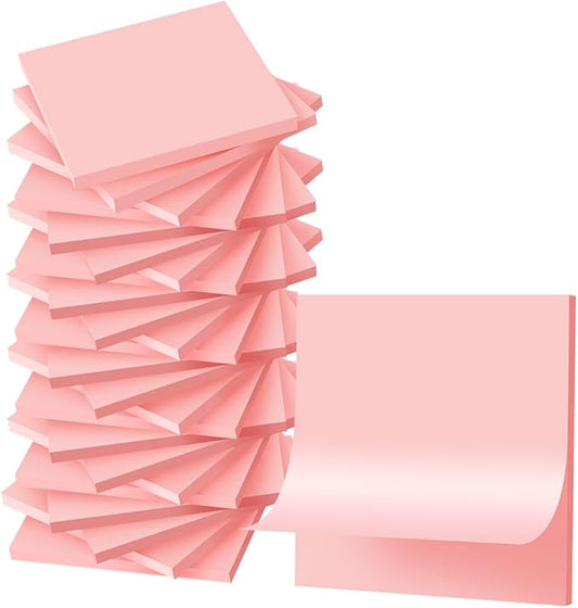 (24 Pads) Sticky Notes 3x3 inch, Self-Stick Pads Bright Colors Sticky Note, Recyclable, Easy to Post for Home, Office, Notebook (Light Pink)