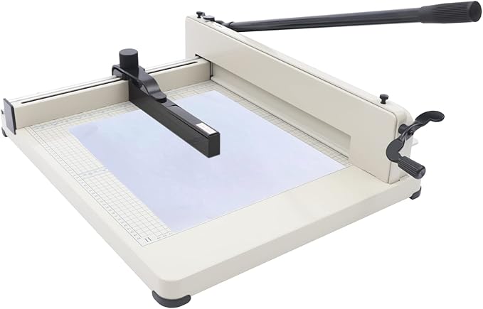Heavy Duty Paper Cutter 17 Inch Heavy Duty Guillotine Paper Cutter with Metal Base A3 Large Industrial Guillotine Office Home School Shop Stacking Paper Cutter for Cardstock, Card, Leather White