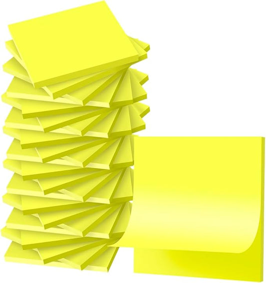 (24 Pads) Sticky Notes 3x3 inch, Self-Stick Pads Bright Colors Sticky Note, Recyclable, Easy to Post for Home, Office, Notebook (Bright Yellow)
