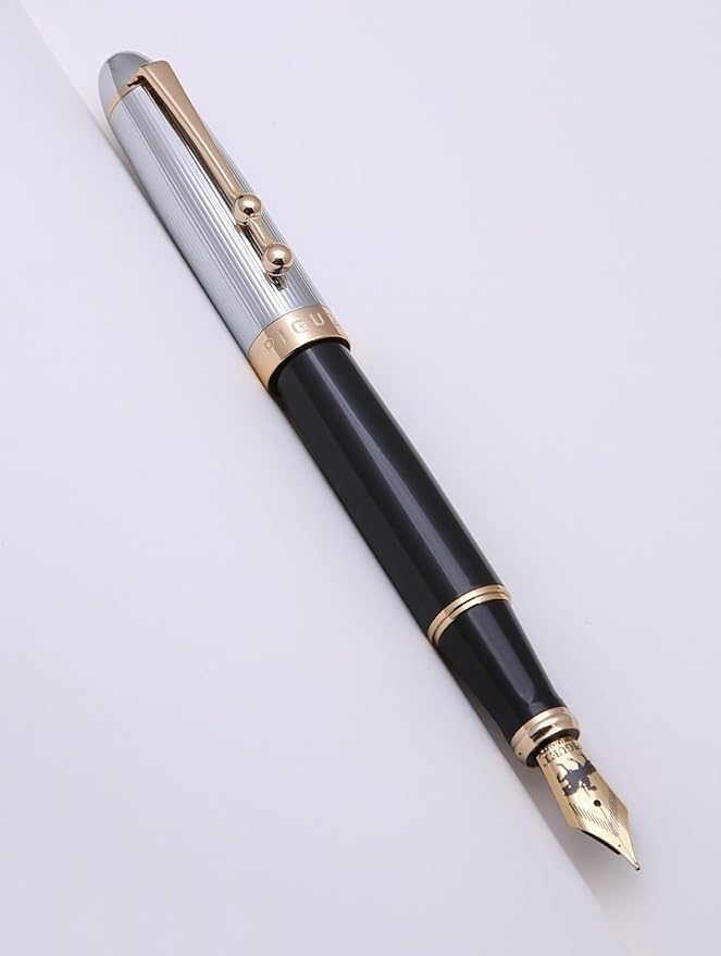 Piguet Genève – Luxury and Ergonomic Fountain & Rollerball Pen – Sigma Series – German Bock Medium Nib, Gold Trim, Blue Ink – Gift Boxed with Universal Refill and Converter (Fountain Pen, Deluxe)