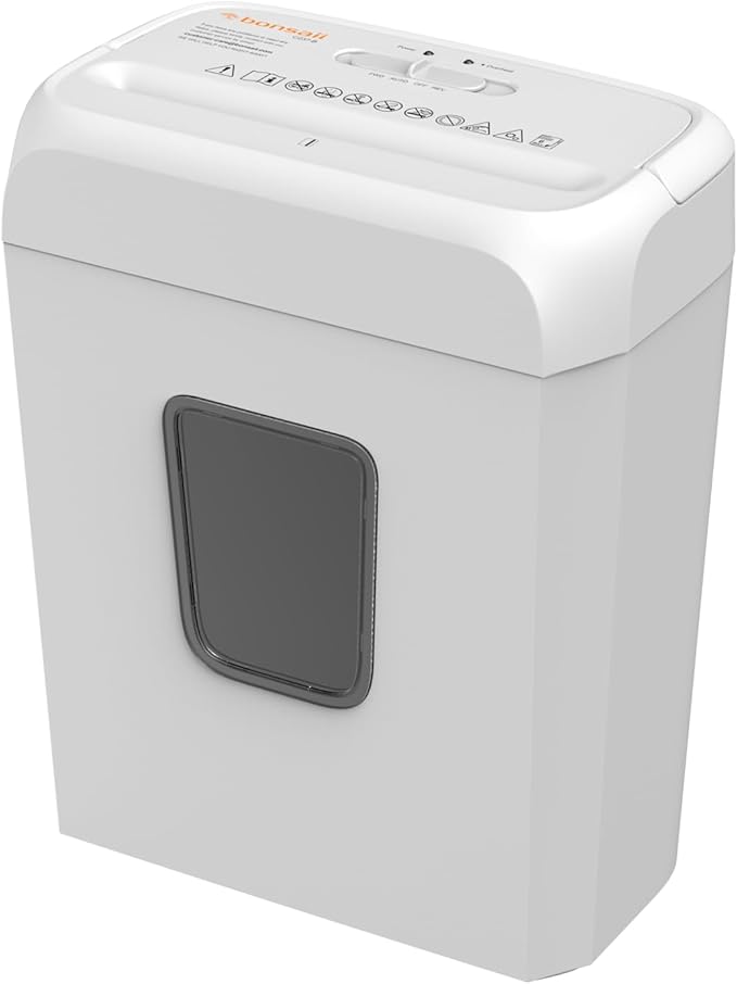 Bonsaii Quiet Cross-Cut Shredder, Ideal for Home Offices, Low-Noise Shredder, 6 Sheets at Once, Perfect for documents, Mail & Staples, 3.4-Gallon Wastebasket, Easy-Carry Handle, White