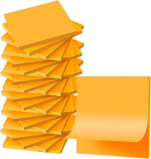 (24 Pads) Sticky Notes 3x3 inch, Self-Stick Pads Bright Colors Sticky Note, Recyclable, Easy to Post for Home, Office, Notebook (Bright Orange)