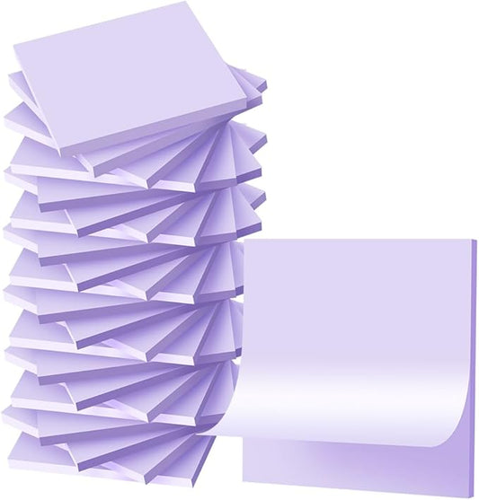 (24 Pads) Sticky Notes 3x3 inch, Self-Stick Pads Bright Colors Sticky Note, Recyclable, Easy to Post for Home, Office, Notebook (Light Purple)