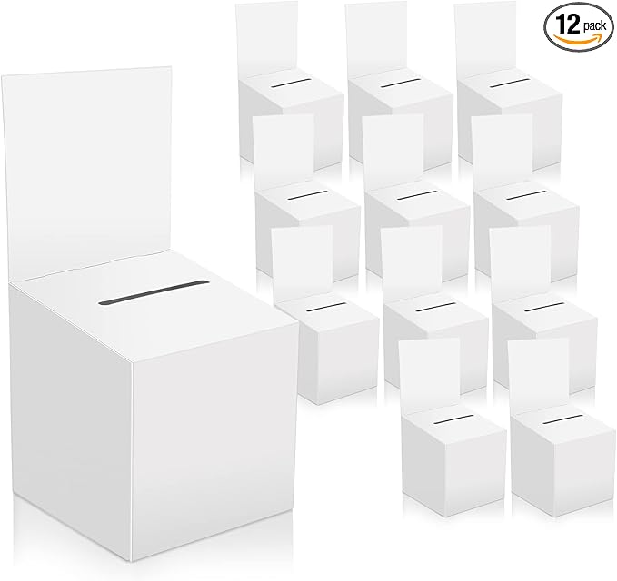 12 Pack Raffle Box Donation for Fundraising, Ballot Cardboard Boxes with Slot for Ticket and Removable Header Charity for Collecting Business Card Voting Contes, 6 x 6 x 6 Inch