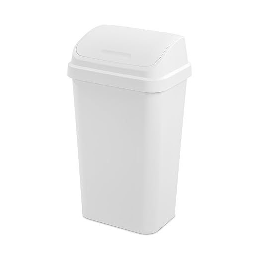 Sterilite 12-Pack Swing Top Wastebasket, Sleek Square Profile Trash Can, 13 Gallon, White - Modern Garbage Bin for Kitchen, Bathroom, Garage and Workspace, Fits 13 Gal Liners
