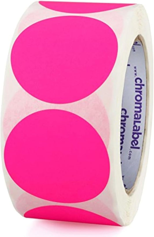 ChromaLabel 2 Inch Round Colored Stickers, High Visibility Permanent Sticky Dots Color Coding Labels, Easy to Write On Colored Dot Stickers - 500 Sticker Labels per Roll, Matte Finish Fluorescent Pink