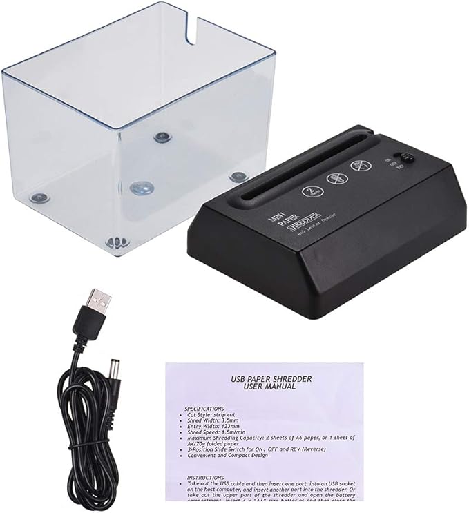 Portable Paper Shredder USB Mini Paper Shredder with Letter Opener Battery Powered A6/Folded A4 Paper Cutting Machine for Office Home School Desktop Stationery