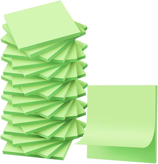 (24 Pads) Sticky Notes 3x3 inch, Self-Stick Pads Bright Colors Sticky Note, Recyclable, Easy to Post for Home, Office, Notebook (Light Green)