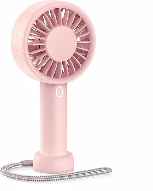 Portable Handheld Fan, USB Personal Fan Rechargeable Battery Operated 10H Working Cooling Time Mini Small Design with Base for Desktop/Travel/Outdoor/Vacation/Concerts/Lash Makeup-Pink