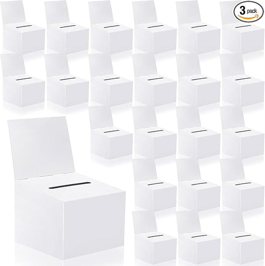 Raffle Boxes Ballot Box for Fundraising,Cardboard Box with Slot for Ticket and Removable Header Donation Boxes for Collecting Business Card Voting Contest (White 24 PCS, 6.5×4.5×4.5inch)