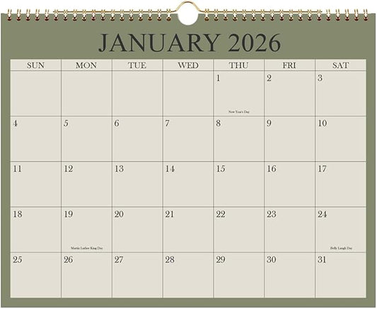 2026 Calendar, Wall Calendar 2026 from January 2026 - June 2027, 18 Months Calendar with Premium Paper, Twin-Wire Binding & Hanging Hook, 8.5" x 11", Green