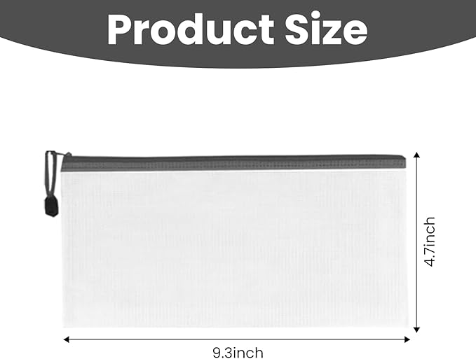 60 Pcs Plastic Mesh Zipper Pouch, 9.3x4.7in Zip File Folders Puzzle Bags, Waterproof Transparent Zip Bag for Office Supplies, Travel and Home