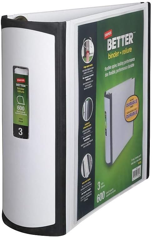 Staples 702879 Better 3-Inch D 3-Ring View Binder White (15125-Cc)