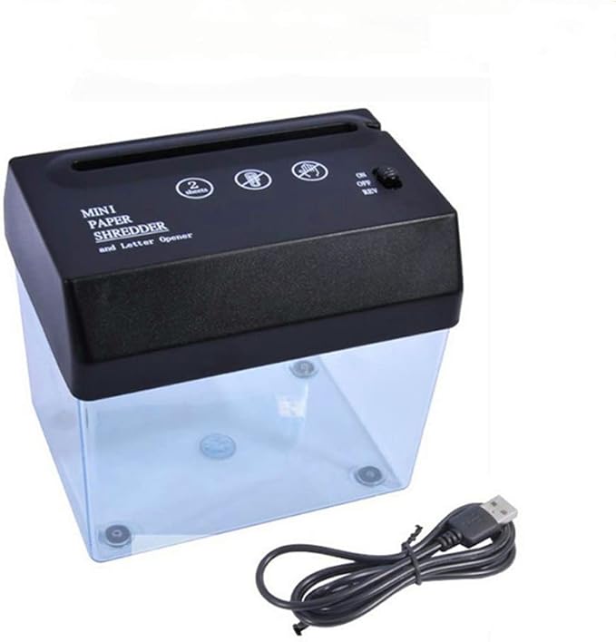 Portable Paper Shredder USB Mini Paper Shredder with Letter Opener Battery Powered A6/Folded A4 Paper Cutting Machine for Office Home School Desktop Stationery