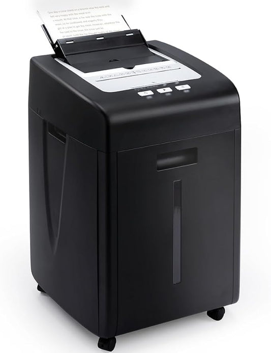 Commercial Autofeed Paper Shredder: 200 Sheets P-5 Micro Cut Shreds CDs/Cards/Staples 60-Min Continuous Run Anti-Jam 9.3 Gal Bin Quiet Heavy Duty for Home Office School Business - Black