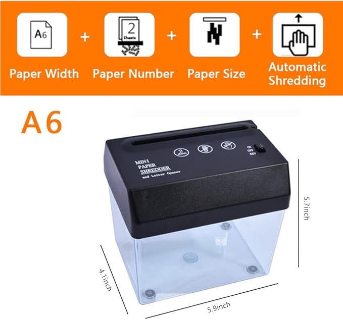 Portable Paper Shredder USB Mini Paper Shredder with Letter Opener Battery Powered A6/Folded A4 Paper Cutting Machine for Office Home School Desktop Stationery