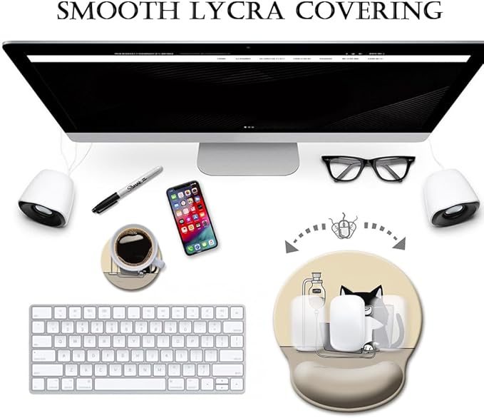 HOPONY Mouse Pad with Wrist Rest,Ergonomic Mouse Pads Wrist Support for Desk,Large Mousepad for Wireless Mouse Gaming Laptop Work Home Desk Accessories Office Supplies Decor,9 x 10 in,Funny Cat