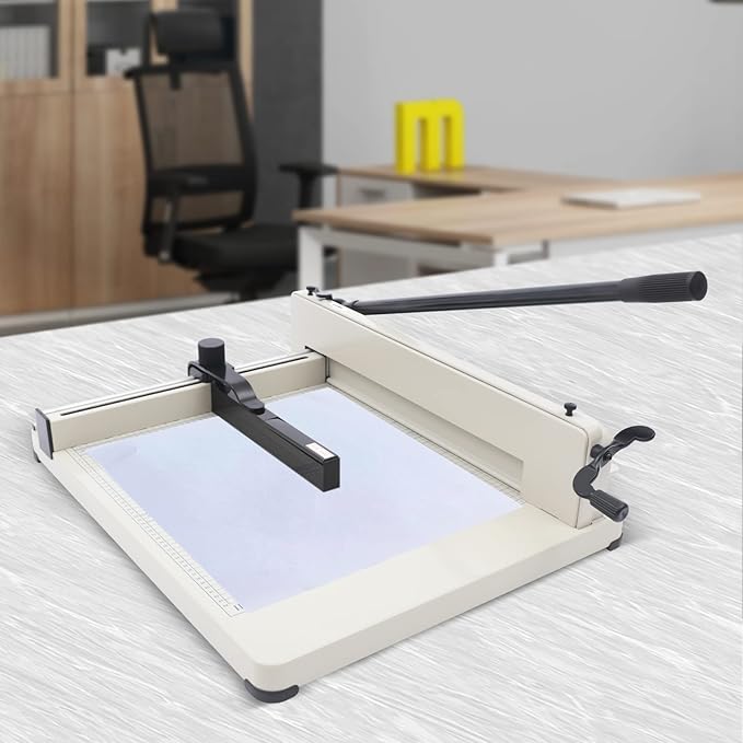 Heavy Duty Paper Cutter 17 Inch Heavy Duty Guillotine Paper Cutter with Metal Base A3 Large Industrial Guillotine Office Home School Shop Stacking Paper Cutter for Cardstock, Card, Leather White