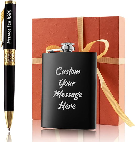 Yastar Custom Gift Pen with a Custom Flagon, Luxury Business Pen with Nice Gift Box Quality Pens Metal Body - Custom with Names Message on the Pen -Gift Pen Set for Family Elder Friends