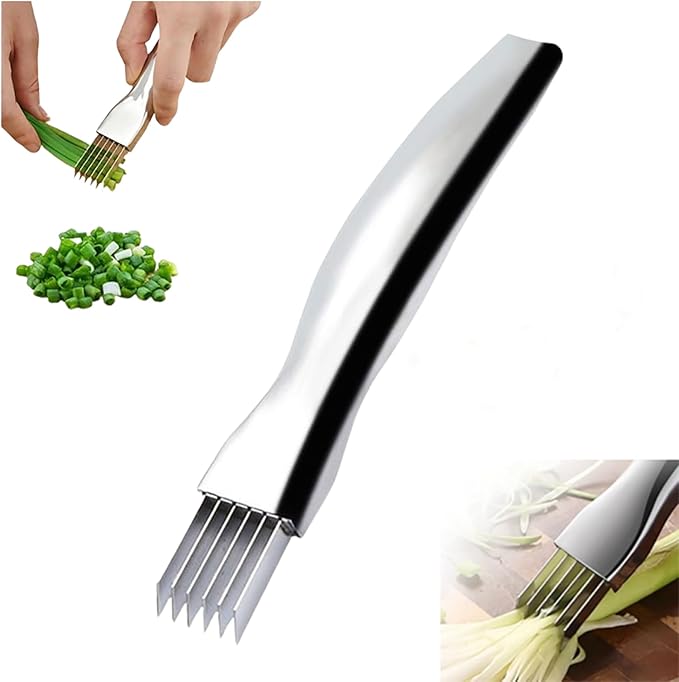 Shred Silk The Knife, 2025 Upgrade Green Onion Cutter Stainless Steel Chopped Kitchen Slicing Tool Cutter for Vegetables Onion Garlic, Multifunctional Kitchen Food Vegetable Cutter (1Pack)