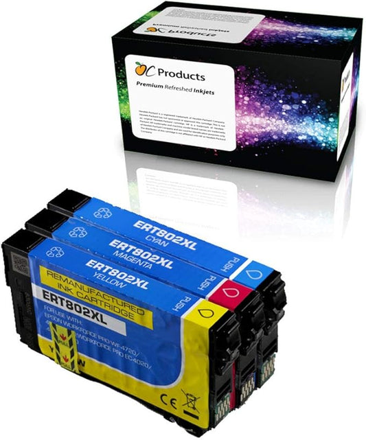 Remanufactured Ink Cartridge Replacement 3 Pack for Epson 802 802XL for Workforce Pro WF-4720 WF-4730 WF-4734 WF-4740 EC-4020 EC-4030 EC-4040 (Cyan, Magenta, Yellow)