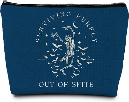 Funny Dark Horror Halloween Goth Skeleton Makeup Bag, Gothic Cosmetic Bag for Women,Halloween Gifts for Women, Makeup Pouch, Surviving Purely out of Spite 1052