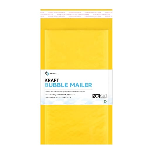 Kkbestpack 5x10 Inch Kraft Bubble Mailers #00, Self-Seal Padded Mailing Envelopes, Pack of 250