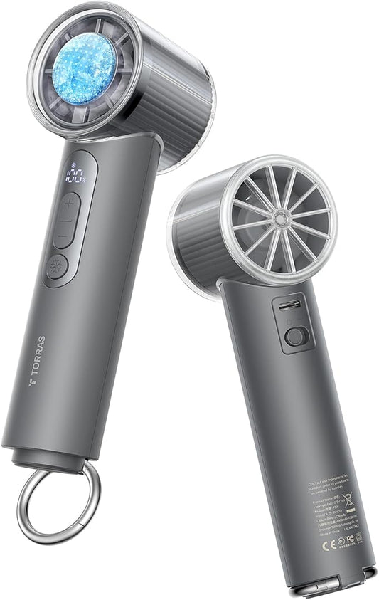 TORRAS COOLiFY iva Go Handheld Fan with Ice Cooler, 0-100 Adjustable Speed, Super Mini Powerful Portable Fan 5000mAh Rechargeable, Hand Fans for Travel Essentials, Outdoor, Gifts for Women, Charcoal