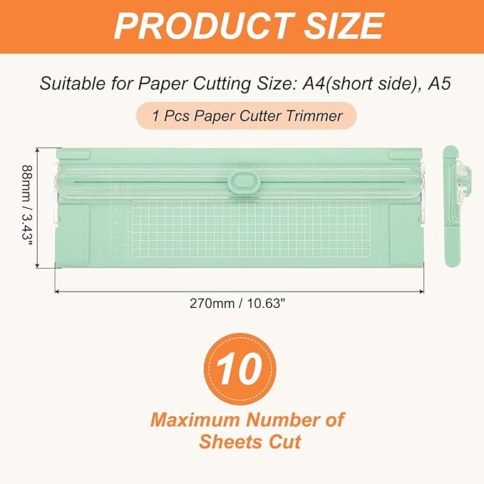 PATIKIL Paper Cutter Trimmer, A4 Straight Small Portable Paper Slide Paper Slicer with Safe-Guard for Craft Cardstock Label Card, Scrapbook Photo, Green