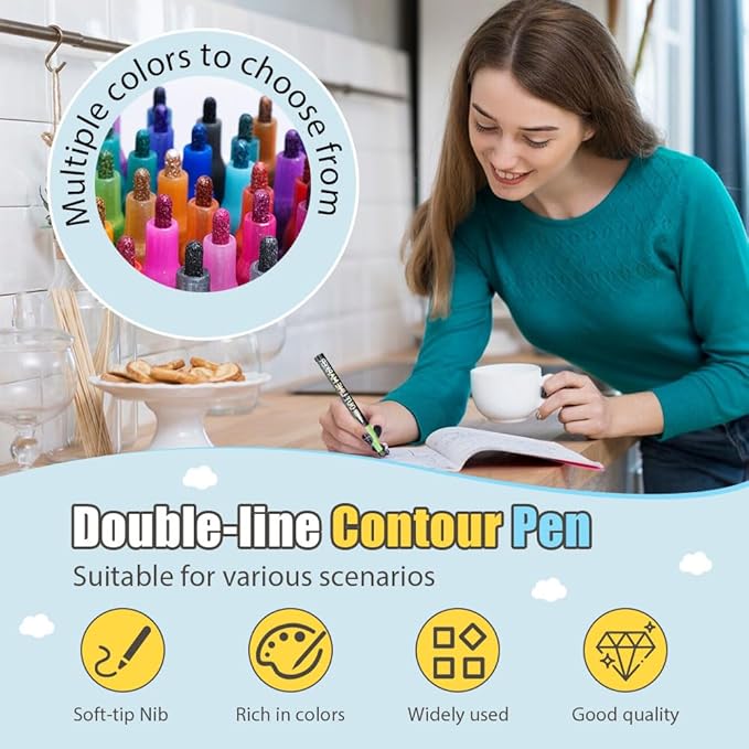 Marker Pen for Highlight, 2026 New Dual Line Highlighter, Marker Pen for Greeting Cards, Colorful Outline Markers for Book Annotation, Planning and Art Drawing (12 Colors)