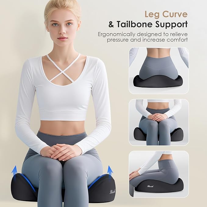 FLORICH Seat Cushion, Memory Foam Seat Cushion for Car Office Chair, Ergonomic Office Seat Chair Cushion for Sciatica Pain Relief, Larger Seat Cushion for for Long Sitting Office Workers - Black