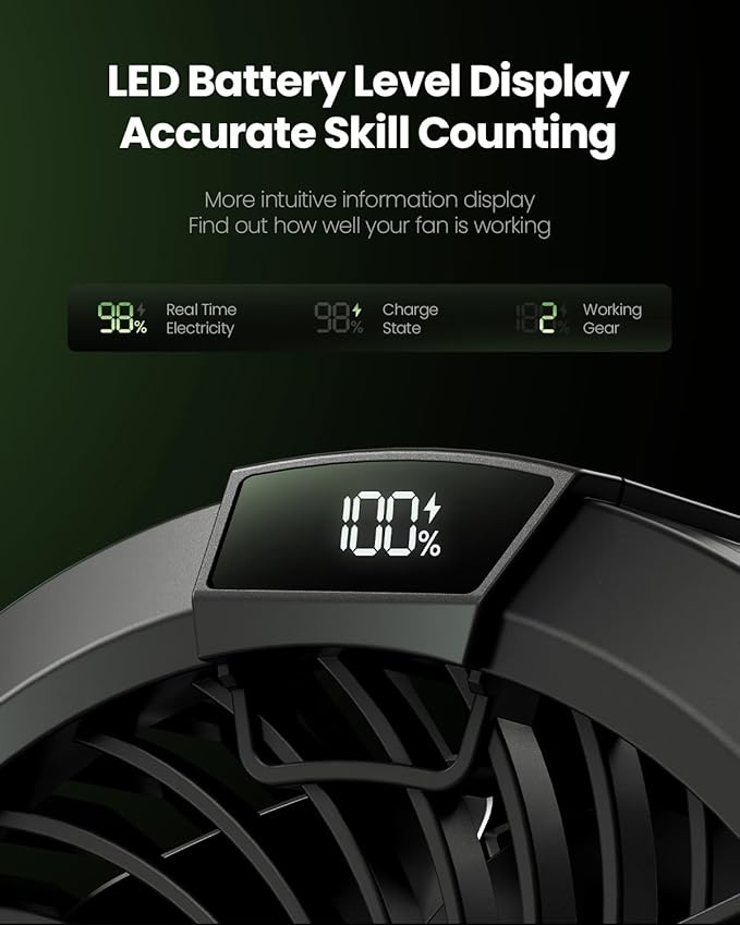 Gaiatop Portable Camping Fan with LED Lantern, Power Display 360° Head Rotation, Hanging Hook for Tent, 3 Speed Quiet Rechargeable, 4000mAh Battery Operated USB Fans for Indoor Outdoor Travel Black