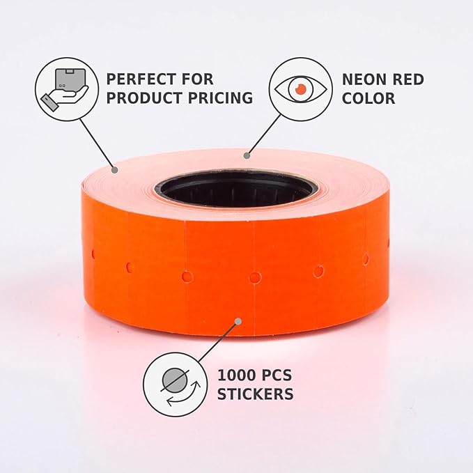 (10 Rolls - 10000 pcs) 0.82" x 0.47" (21 x 12 mm) Red Paper Sticker Price Gun Pricemarker Labels MX-5500 (Red)