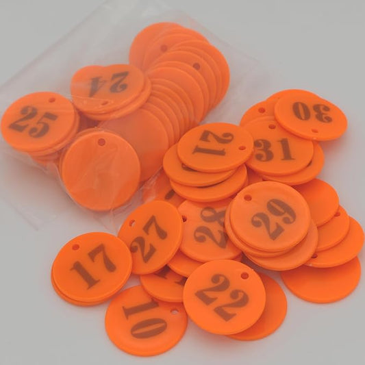 1.4inch Ultraviolet Plastic Laser Round Number Tags ID Keychains for Dormitory Keys Markers for Lockers Pub Supermarket Hotel House Luggage Identification with Holes (1-50, Orange)