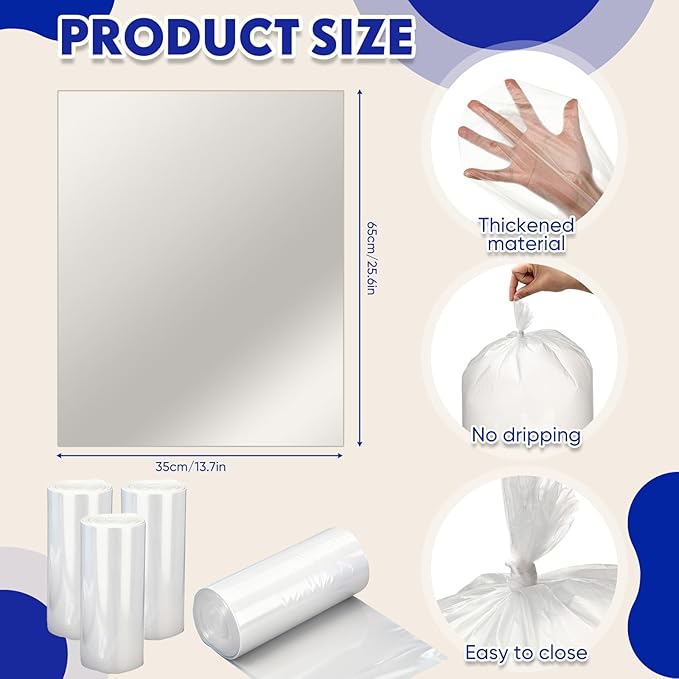 Baderke 100 Pcs Shredder Bags 8.5 Gallon Paper Shred Waste Bags 24 * 14'' White Clear Trash Can Liners Compatible with Shredders for Home Office Paper Trash, 1 Roll of 20 Bag