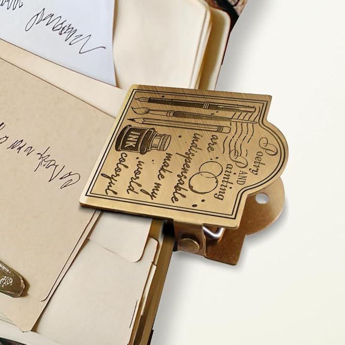 ANATTASOUL Journal Clip Vintage Pen Paintbrush and Pencil Metal Travelers Notebook Clip, Decorative Heavy Duty Brass Journal Page Holder Clips for Book, Paper, Bookmark