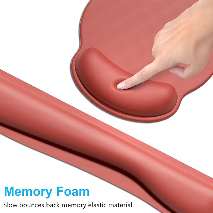 Dapesuom Keyboard Wrist Rest and Mouse Pad with Wrist Support, Memory Foam Cushion for Keyboard and Mouse Set, Ergonomic Desktop Pad Rests with Non Slip Base for Easy Typing & Pain Relief, Indian Red