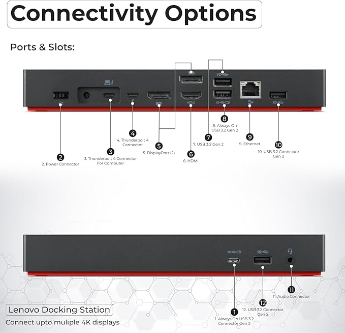 40B00135US Docking Station Thunderbolt 4 Dock - Universal Laptop Docking Stations with 135W Power Adapter + HDMI Cable + DisplayPort Cable + Thunderbolt Cable + Microfiber Cloth (Renewed)