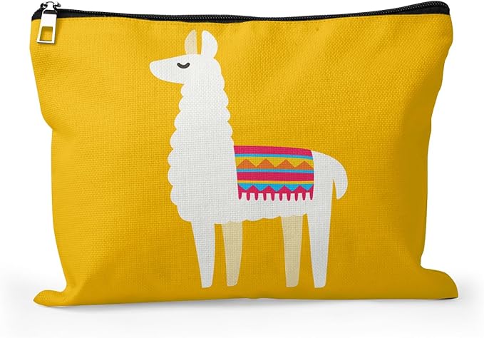 Cafl Cartoon Llama Makeup Bag Cute Alpaca Cosmetic Bag for Women Large Capacity Make Up Bag Portable Travel Toiletry Pouch Organizer 10 * 8inch