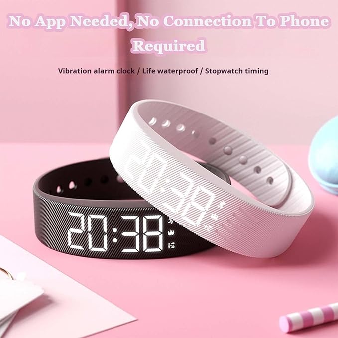 Fitsleeps Alarm Clock Watches Vibrating Alarm Wristband 40-Day Battery Life Silent Wrist Shock Bands for Deepsleepers Elderly (Black)