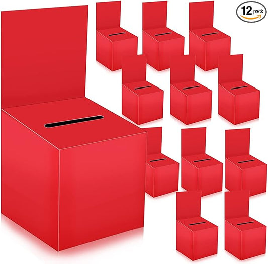 12 Pack Raffle Box Donation Box for Fundraising, Ballot Cardboard Boxes with Slot for Ticket and Removable Header Charity for Collecting Business Card Voting Contes, 6 x 6 x 6 Inch